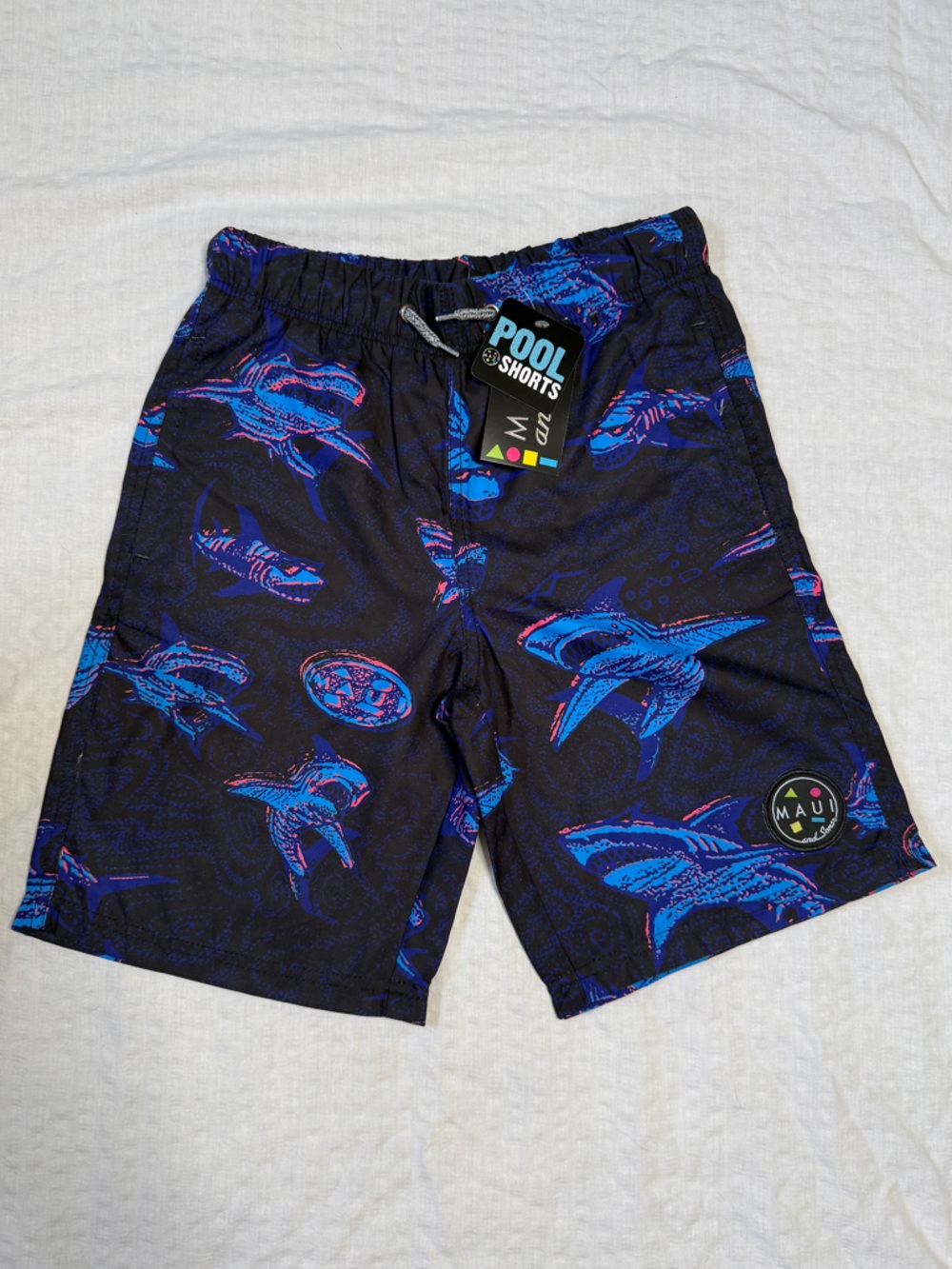 Boys Black/Blue Shark Print Pool swimming Shorts trunks Maui and sons